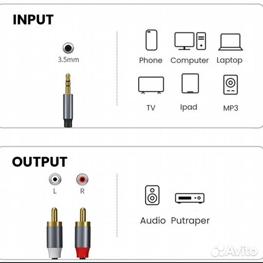 Кабель jack 3.5 2 rca