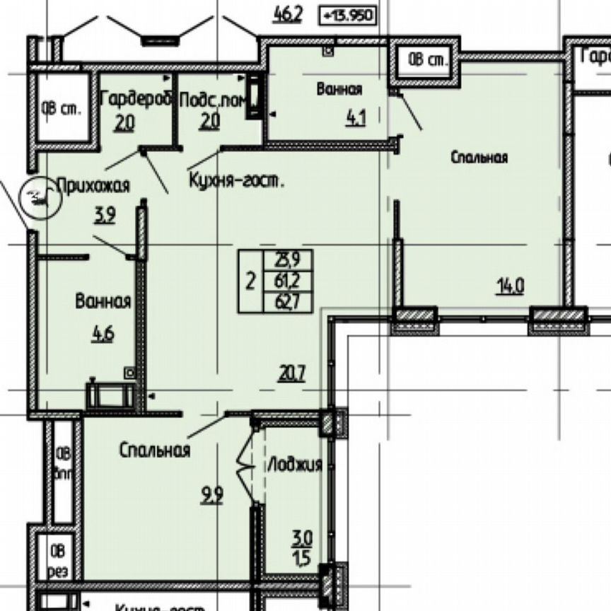 2-к. квартира, 64,5 м², 5/8 эт.