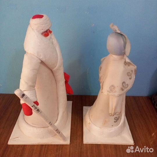 Дед мороз и Снегурочка ватные папье Маше СССР