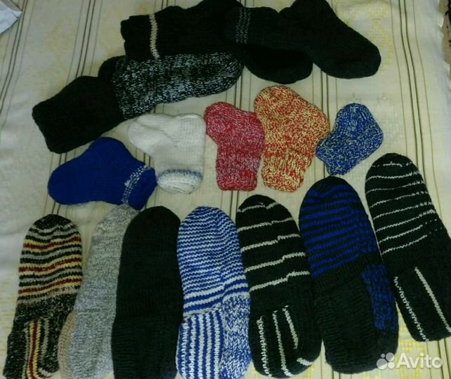 Шерстяные носки и следки вязаные детские и взрослы