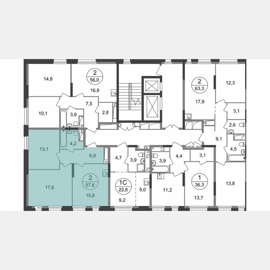 2-к. квартира, 57,6 м², 18/19 эт.