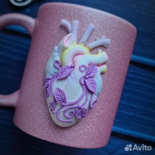 Кружка в подарок из полимерной глины Сердце