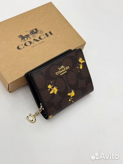 Кошелёк маленький Coach кожа и канва