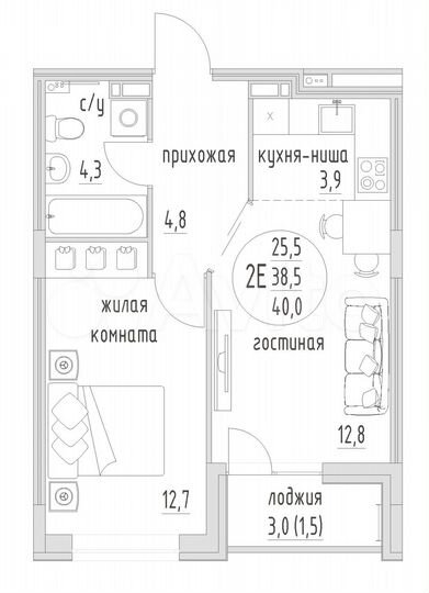 2-к. квартира, 40 м², 8/10 эт.