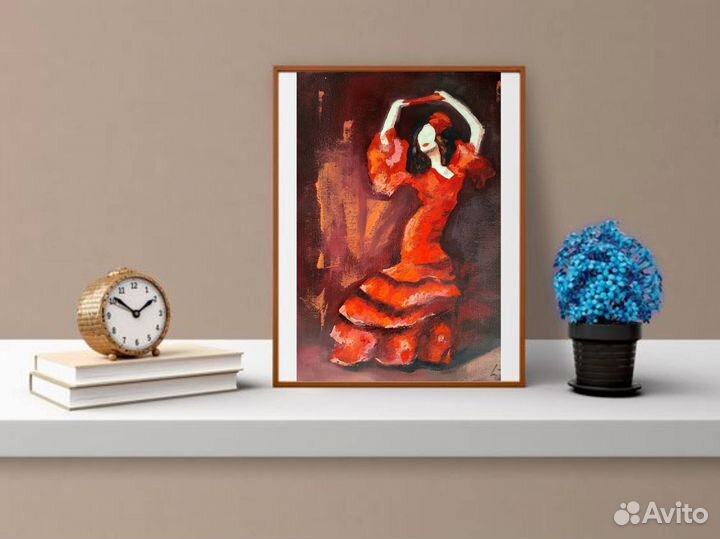 Картина маслом Танцовщица Девушка в красном