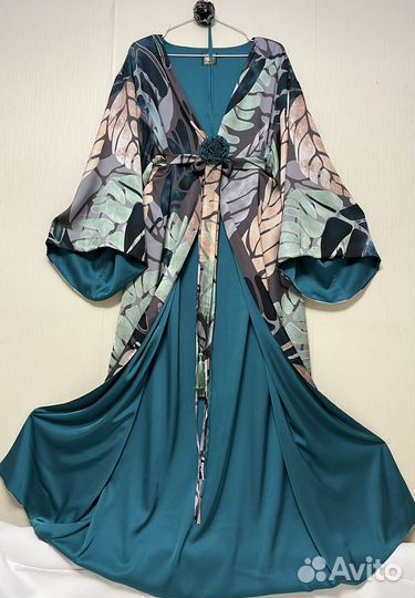 Шелковое кимоно платье длинное