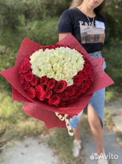 101 роза сердцем, с бесплатной доставкой