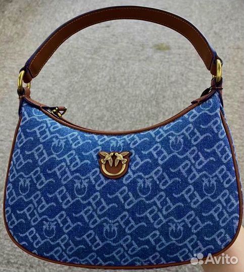 Pinko Gold Logo Swallow Bag: Деним, кожа, оригинал