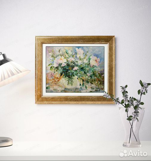 Картина маслом. Белые цветы. 40х50 см