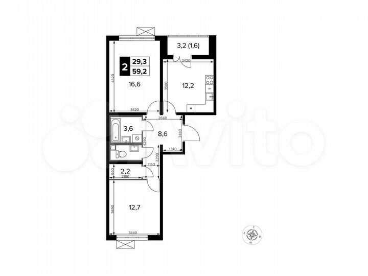 2-к. квартира, 59,2 м², 23/23 эт.