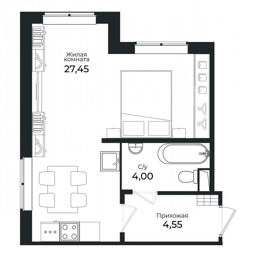 Квартира-студия, 35,7 м², 1/8 эт.