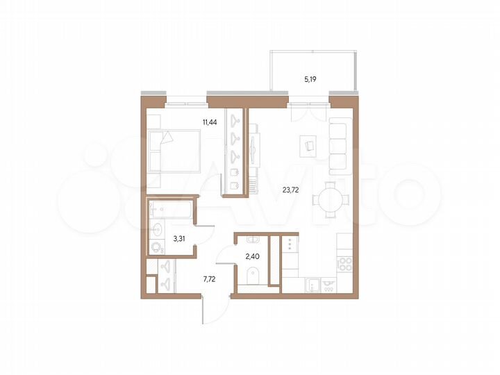 1-к. квартира, 48,6 м², 5/9 эт.