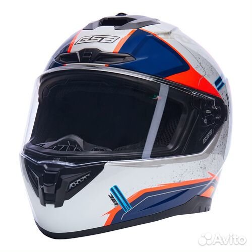 Шлем закрытый интеграл GSB G-361 white/blue orange