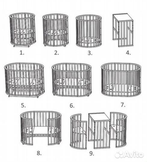 Детская кроватка круглая 8в1 бук