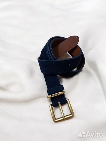 Ремень темный синий Миу Миу Натуральная замшевый