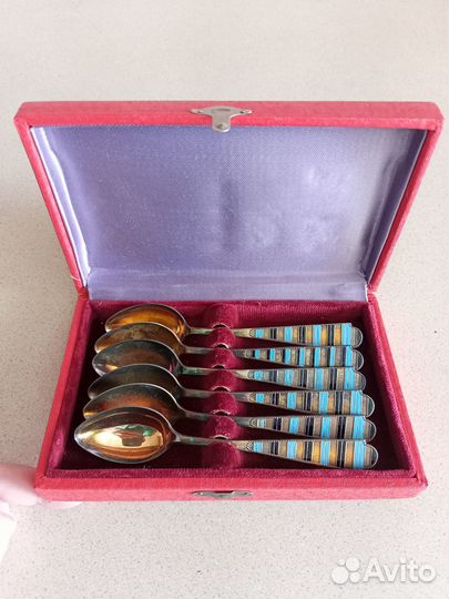 Ложки чайные серебро 875 позолота эмаль СССР