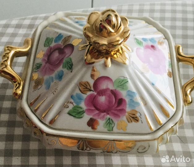 Конфетница Гжель СССР цветная позолота