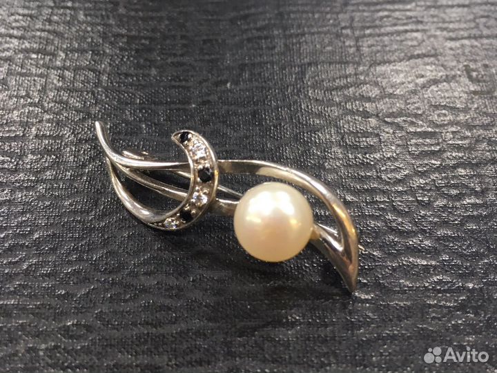 Брошь с жемчужиной серебро, 925 проба