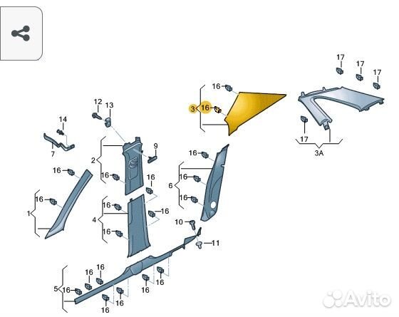 Обшивка стойки задняя правая Skoda Rapid CWV