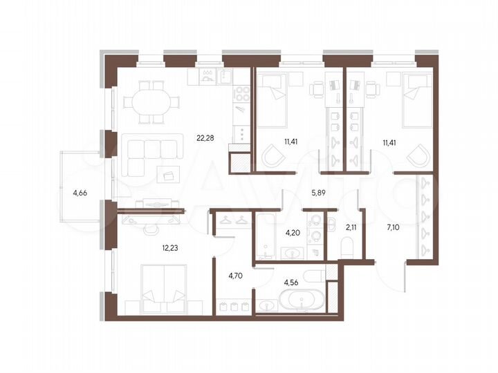 3-к. квартира, 85,9 м², 8/9 эт.