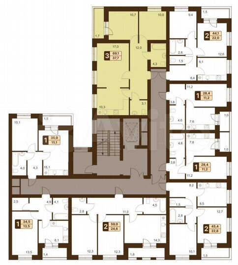 3-к. квартира, 69,1 м², 2/8 эт.