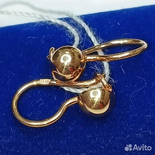 Новые золотые серьги Шары 585 пробы