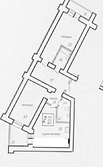 2-к. квартира, 80,3 м², 1/14 эт.