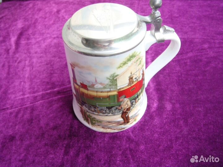 Старинная Пивная Кружка Паровозы Франции Олово