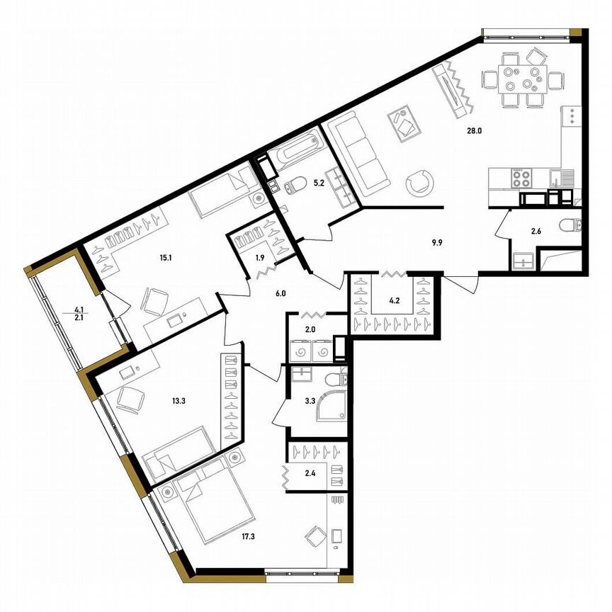 3-к. квартира, 115,1 м², 9/11 эт.