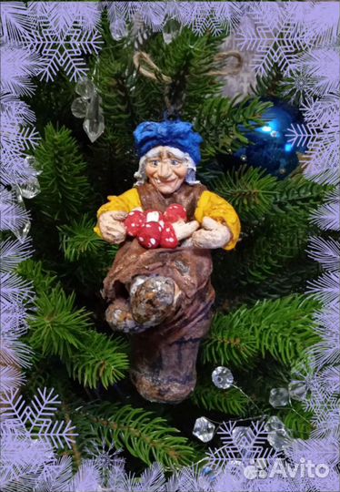 Новогодняя ёлочная ватная игрушка(Баба Яга 3шт.)