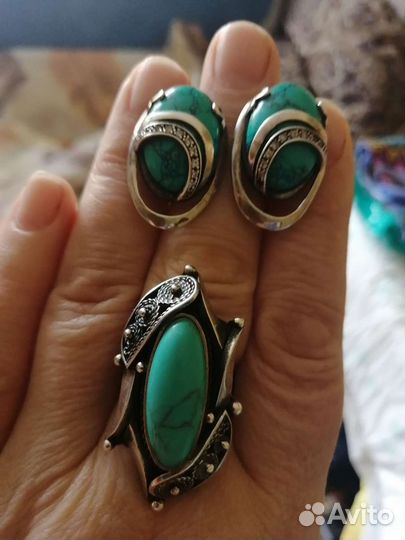 Серебро 925 пробы серьги и кольцо