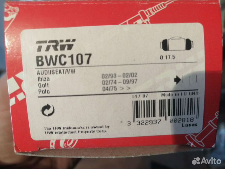 Цилиндр тормозной рабочий TRW BWC107