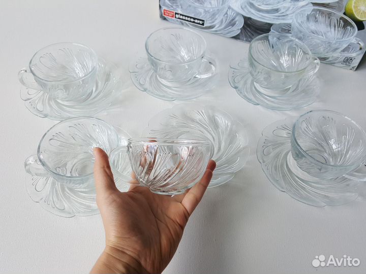 Чайный сервиз стекло 6 чайных пар новый