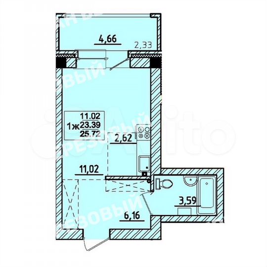 Квартира-студия, 27 м², 1/3 эт.