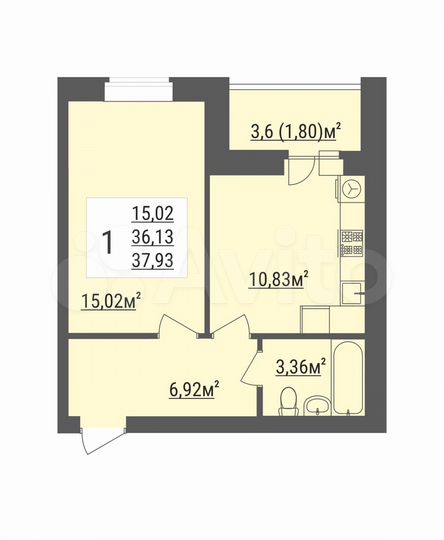 1-к. квартира, 37,9 м², 4/8 эт.