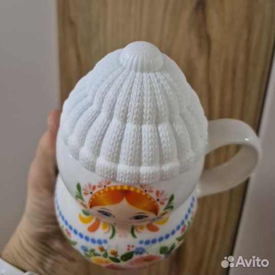 Кружка матрёшка керамическая с силиконовой крышкой