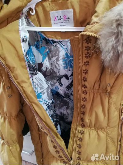 Пуховик женский 46 размер горчичный, жёлтый