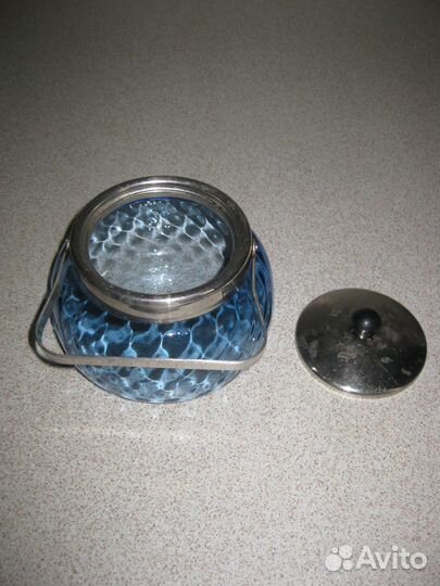 Сахарница СССР. Голубое рифленое стекло