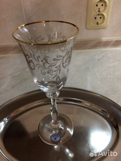 Бокалы богемия хрусталь с золочением и стекло