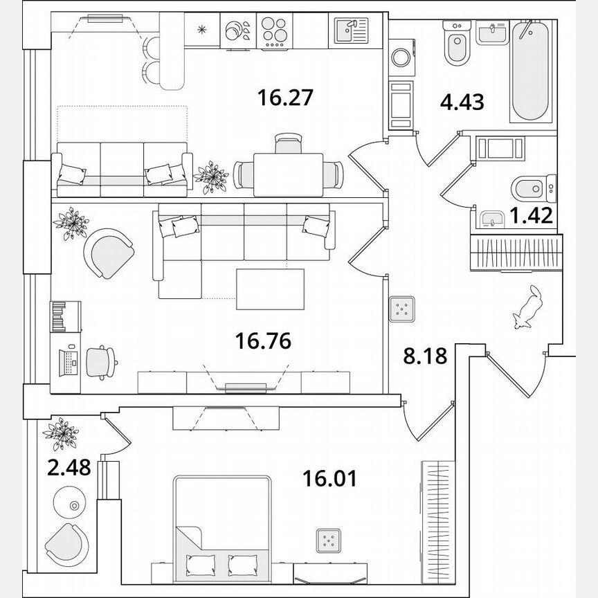 2-к. квартира, 64,3 м², 10/12 эт.