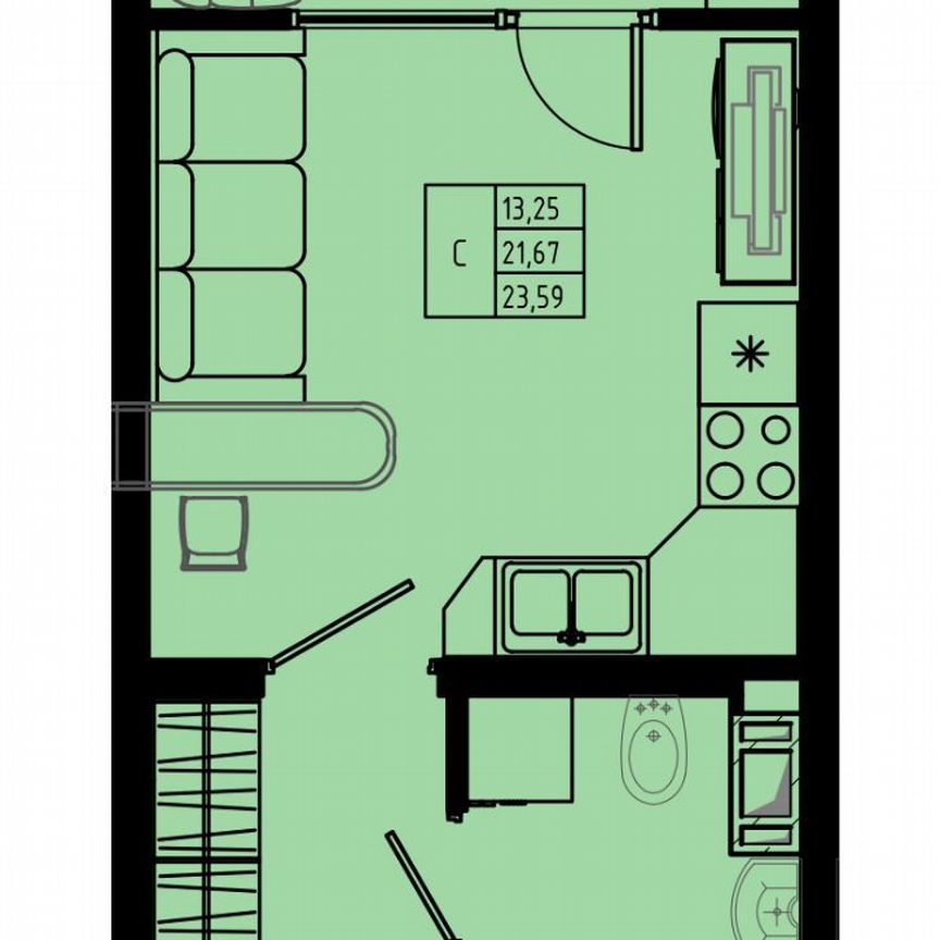 Квартира-студия, 23,6 м², 6/8 эт.