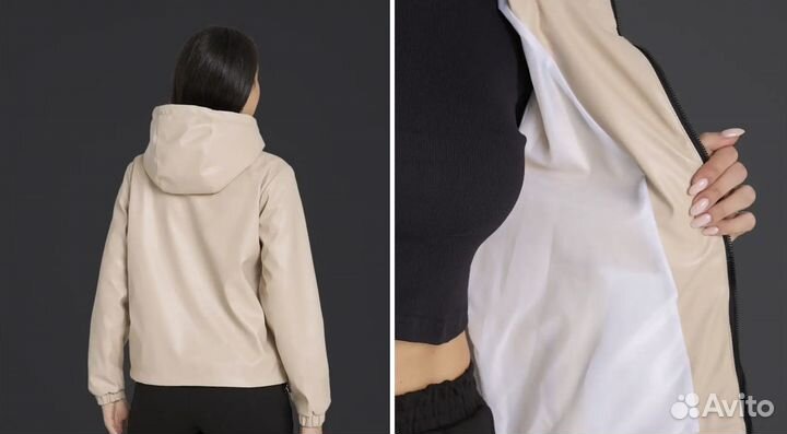 Ветровка женская весна с капюшоном короткая кожана