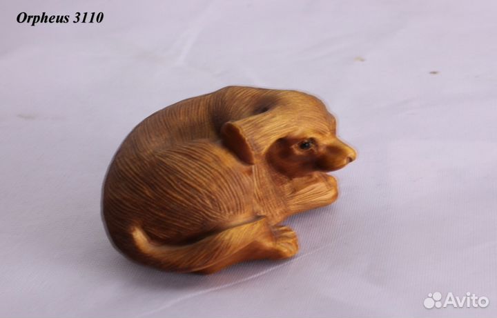 Статуэтка Собака - Нэцкэ из Дерева Самшит, ru*55