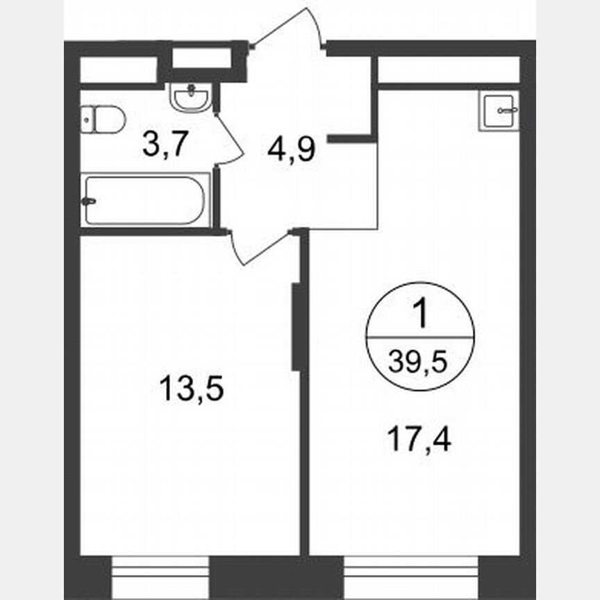 1-к. квартира, 39,5 м², 21/22 эт.
