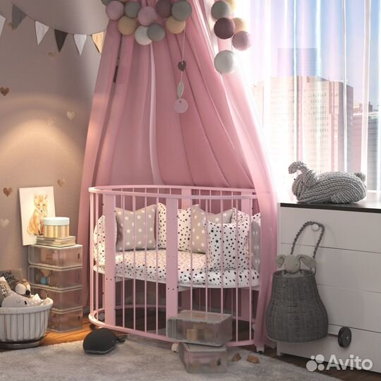 Детская кроватка круглая овальная Зайка 7в1