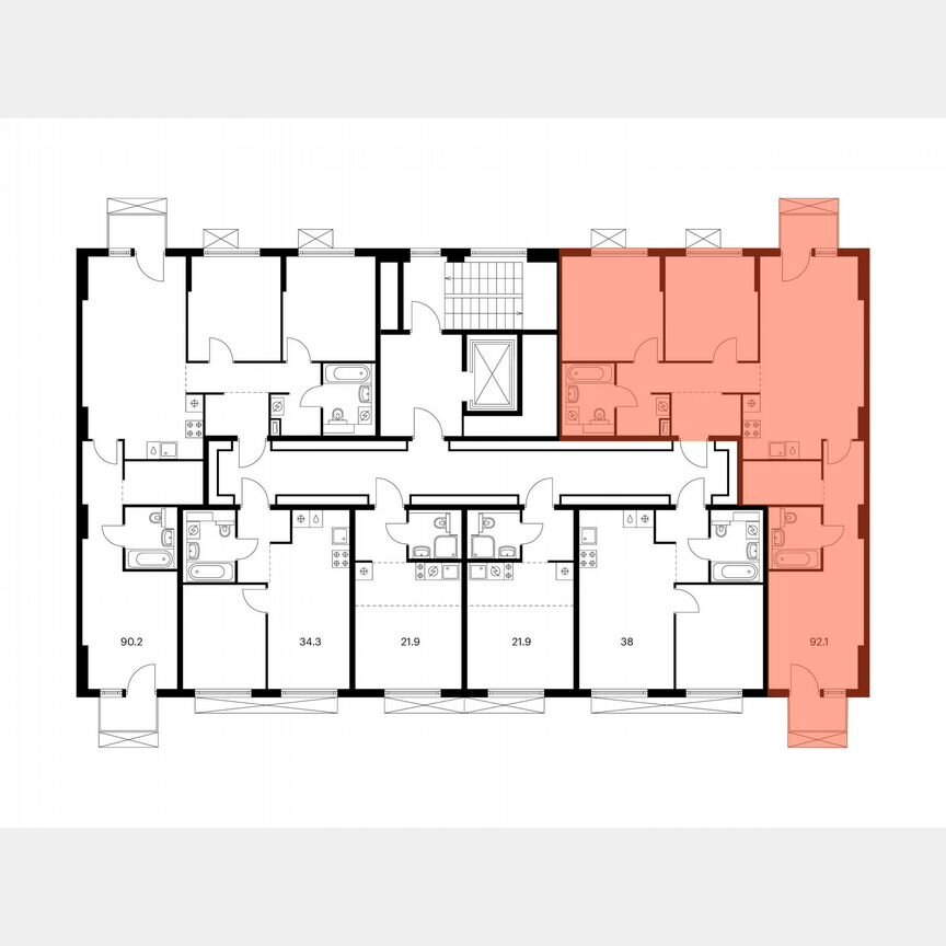 3-к. квартира, 92,1 м², 6/9 эт.