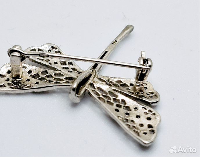Брошь стрекоза серебро