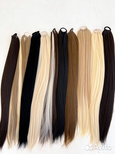 Хвост волосы на резинке, шиньоны на резинке