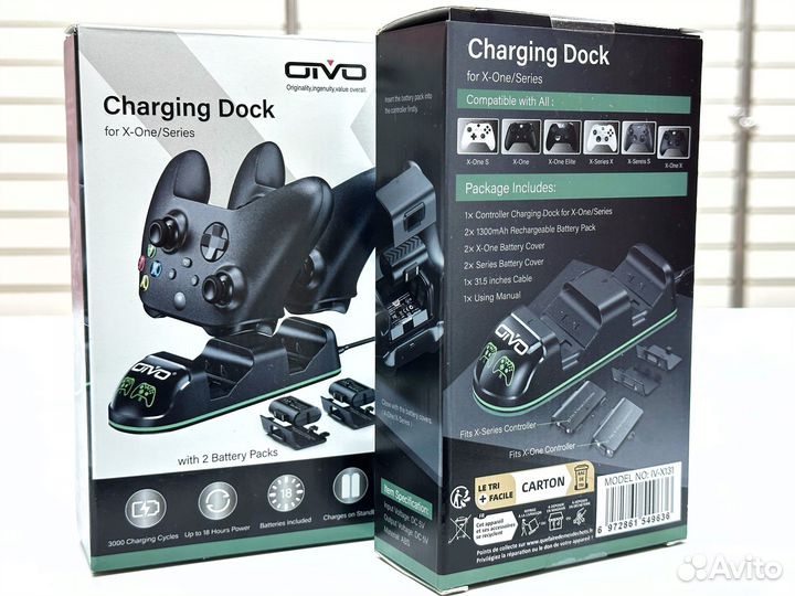 Зарядная станция+2 акб 1300mAh Черная (Xbox) NEW