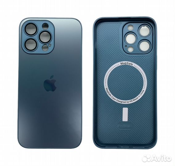 Чехол для iPhone 14 PRO MAX AG-glass magsafe син